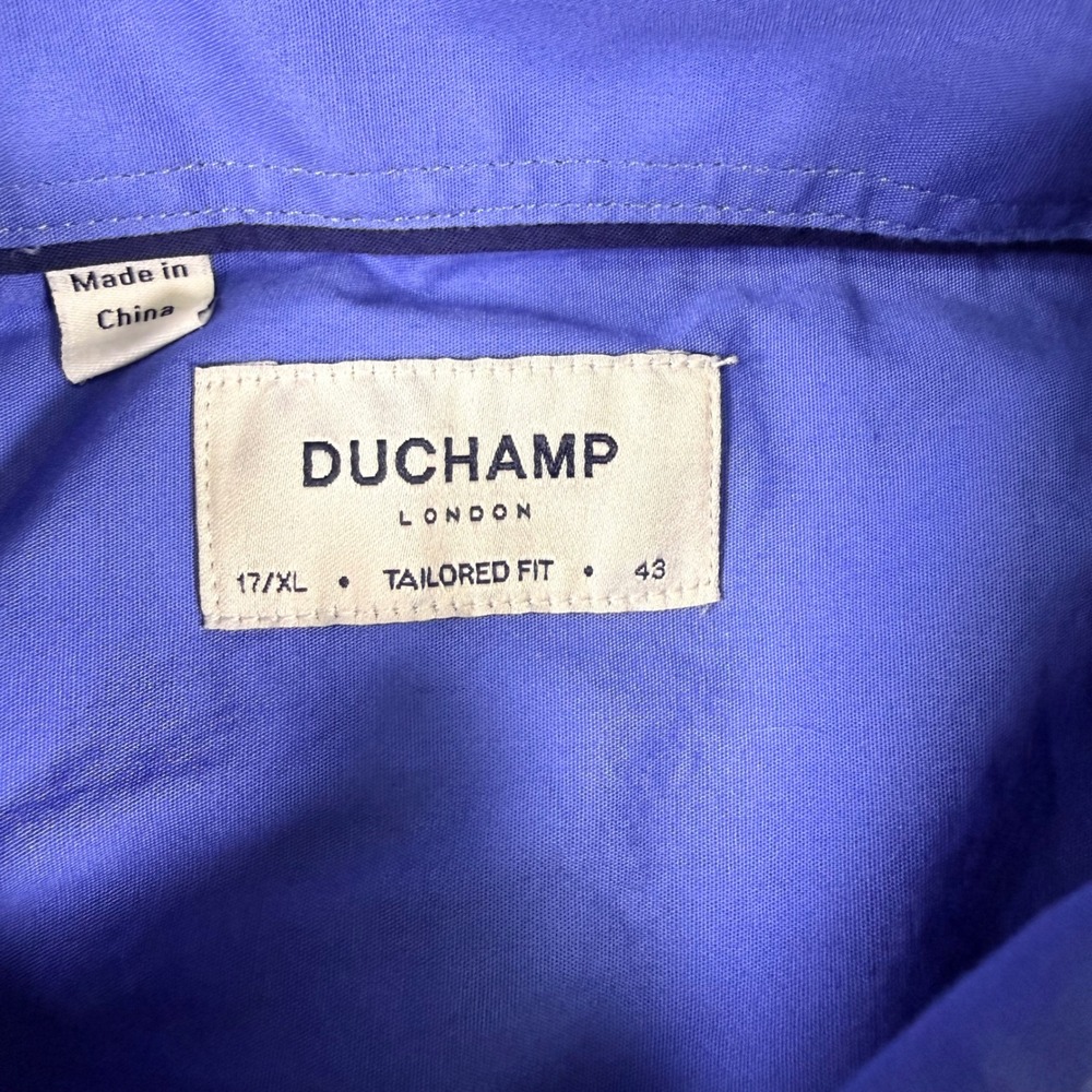 Duchamp London Mens Tailored Fit Gingham Button Down Shirt Blue White 17/XL - Picture 2 of 10